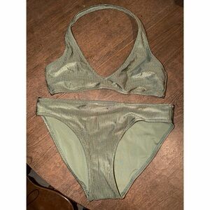 Aerie Green Ribbed Bikini Set